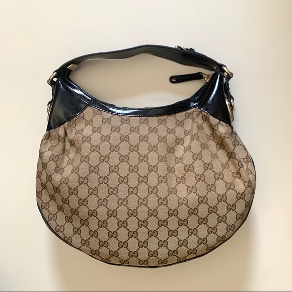 GUCCI BAG - Beige canvas with black patent leather - Picture 2 of 8